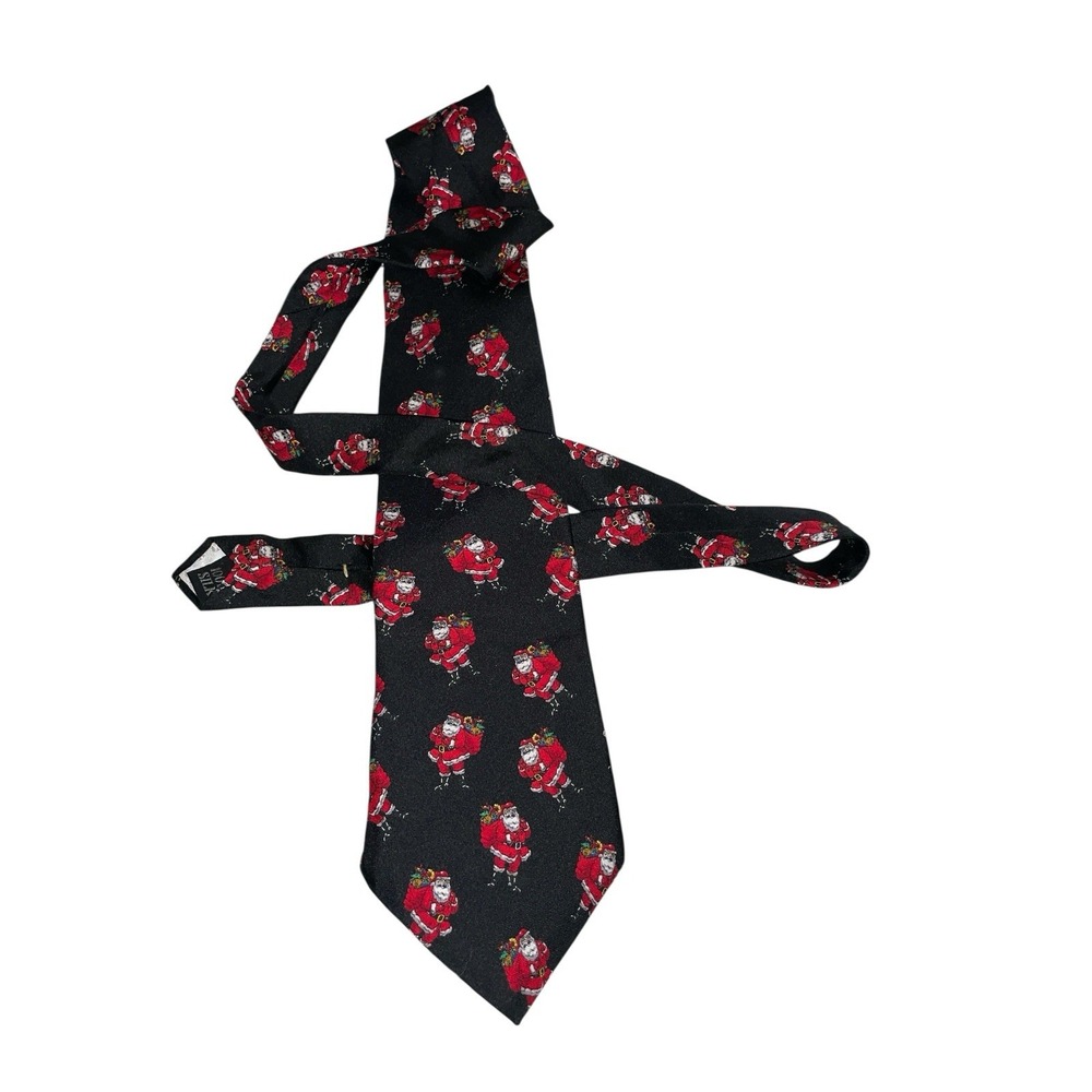 Wembley‎ SANTA'S  Holiday Silk 57" Neck Tie made in USA Black Background